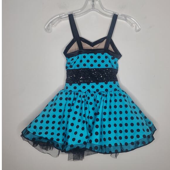 Weissman Dance teal blue black polka dot full skirt dress costume - IC (S/M) - Picture 3 of 6